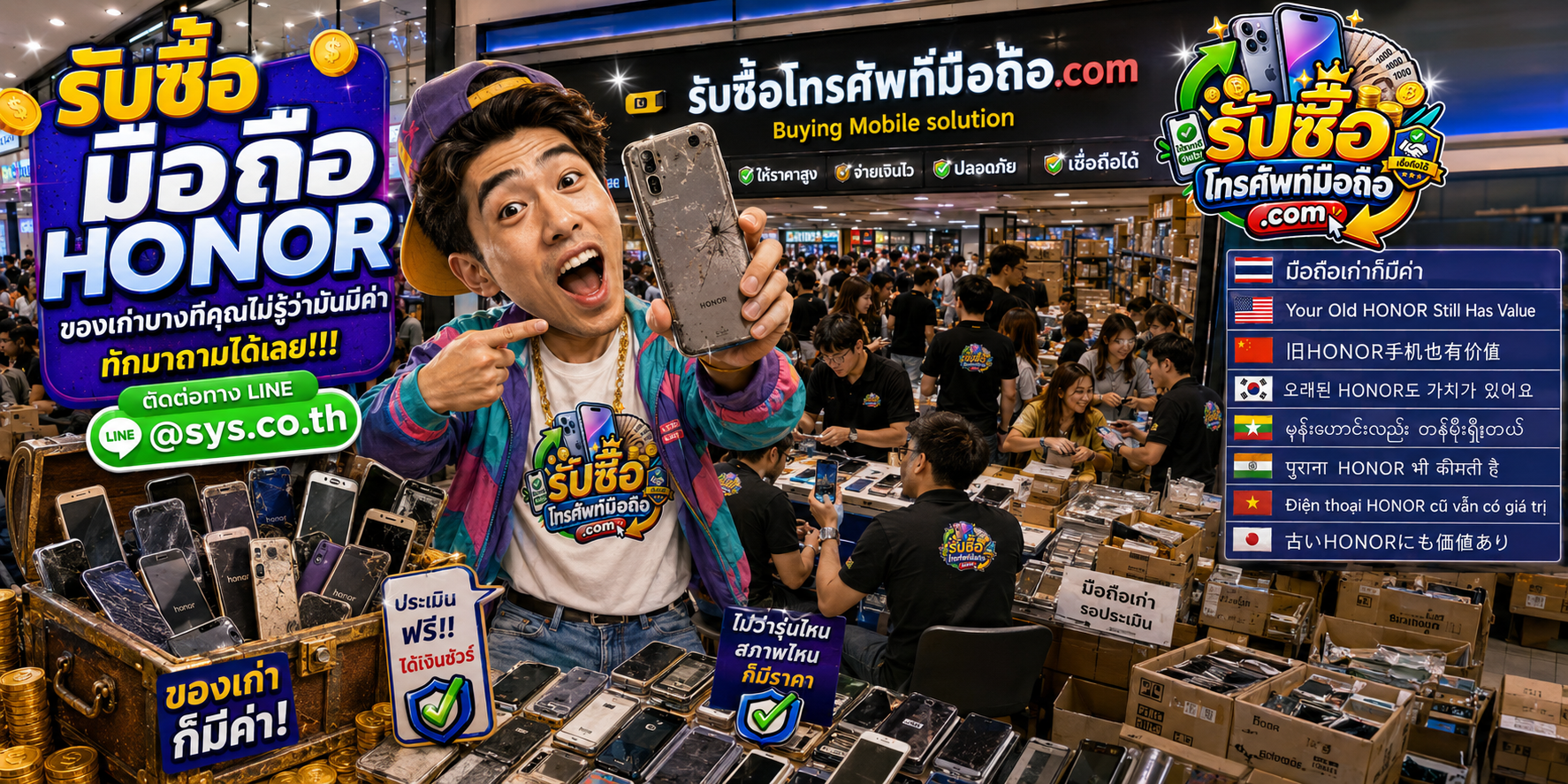 บรรยากาศจุดรับซื้อมือถือ HONOR และทีมงานตรวจประเมินเครื่อง