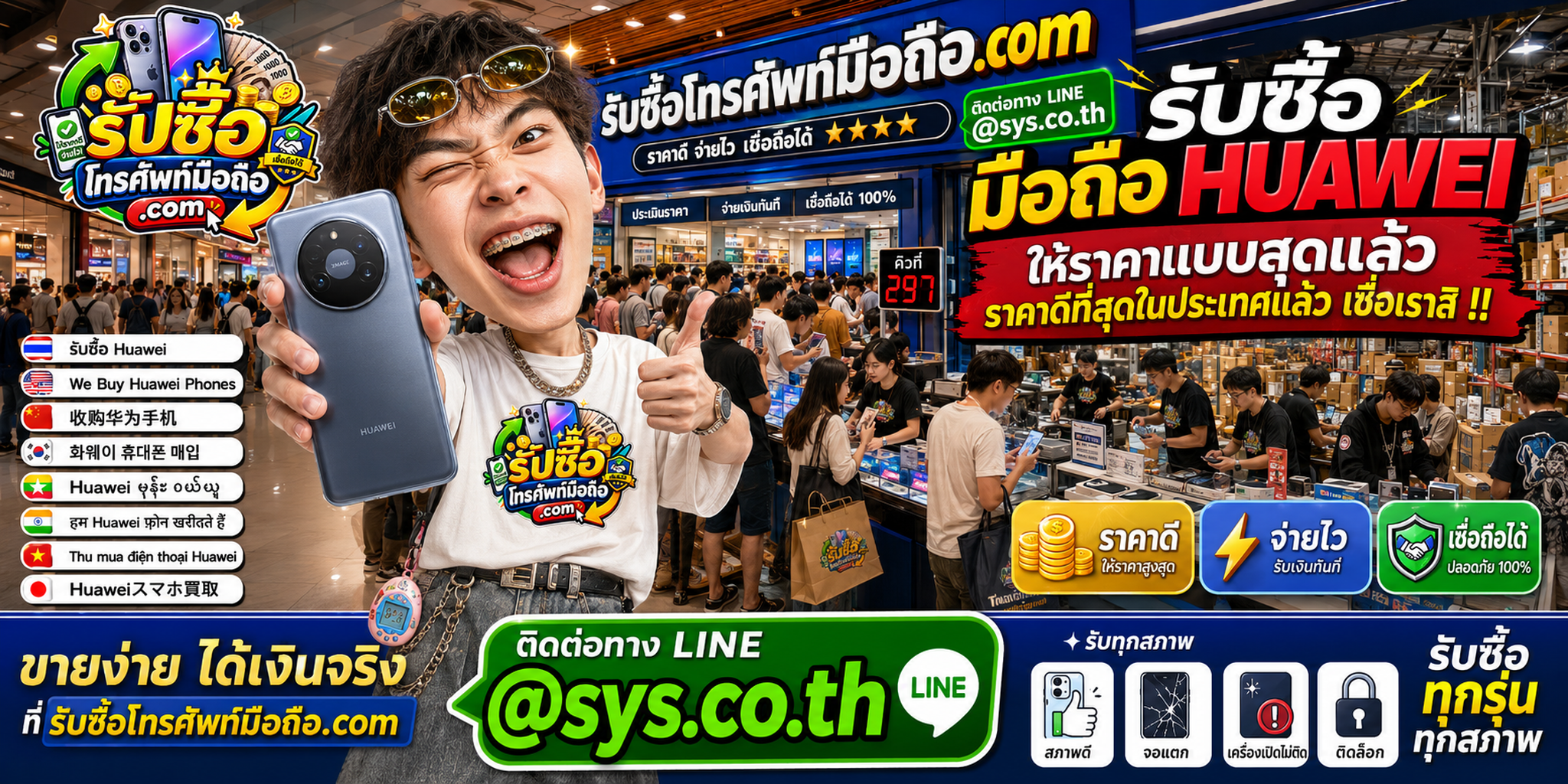 รับซื้อ มือถือ Huawei มือสอง เก่า ตกรุ่น ราคาดี ติดต่อ LINE @sys.co.th