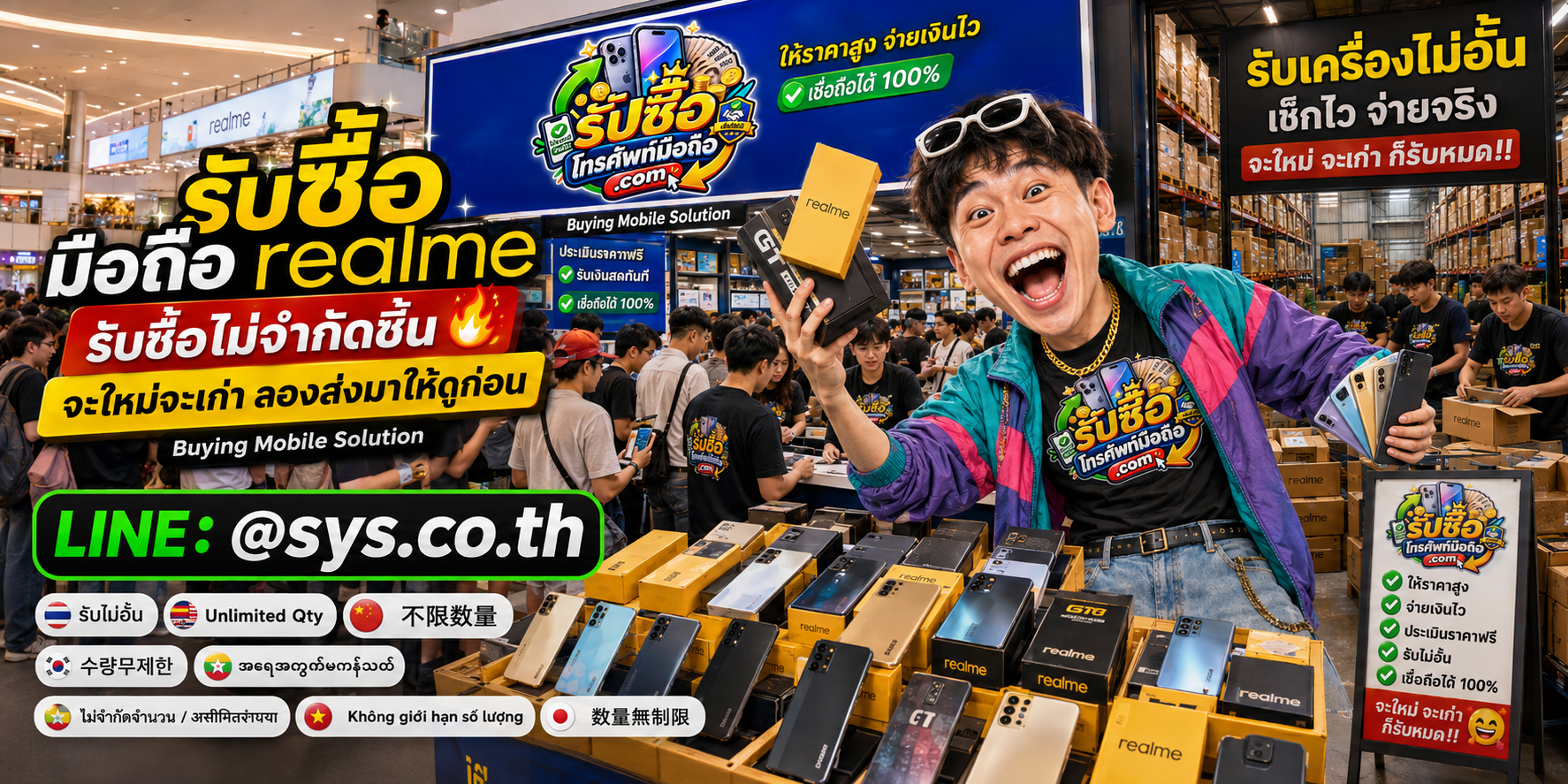 รับซื้อมือถือ realme หลายรุ่น ประเมินตามสภาพ และติดต่อ LINE @sys.co.th