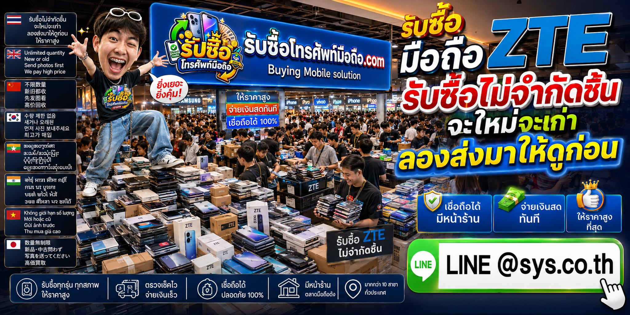 รับซื้อ มือถือ ZTE จำนวนมาก ประเมินตามสภาพจริง และติดต่อผ่าน LINE @sys.co.th