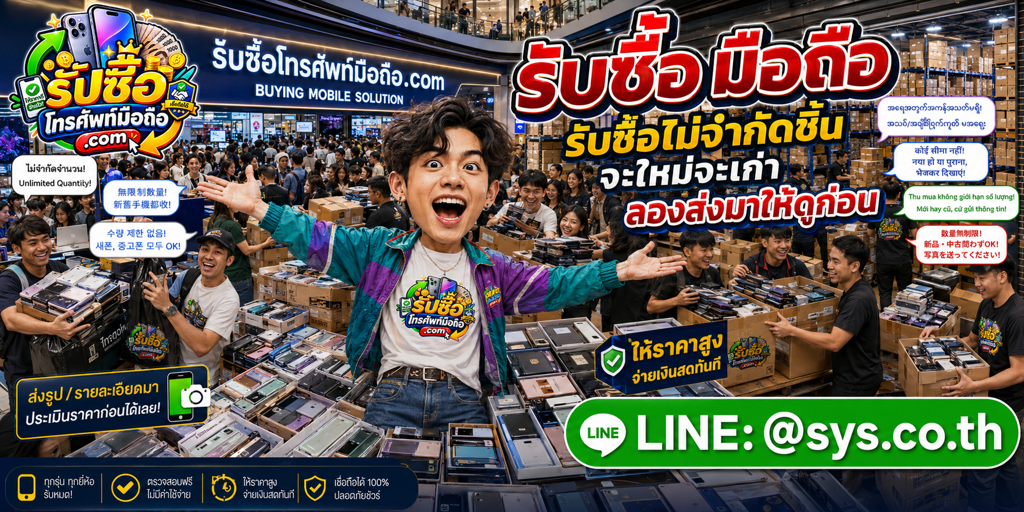 รับซื้อโทรศัพท์มือถือจำนวนมาก ประเมินไว และติดต่อผ่าน LINE @sys.co.th