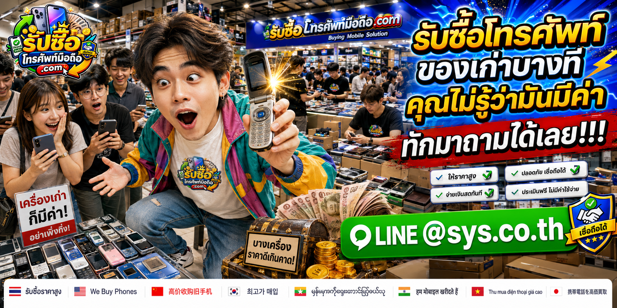 บรรยากาศจุดรับซื้อโทรศัพท์และทีมงานตรวจประเมินเครื่อง